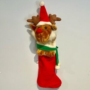 Vintage Red Nose Reindeer Santa's Best Christmas Stocking Bag Plush